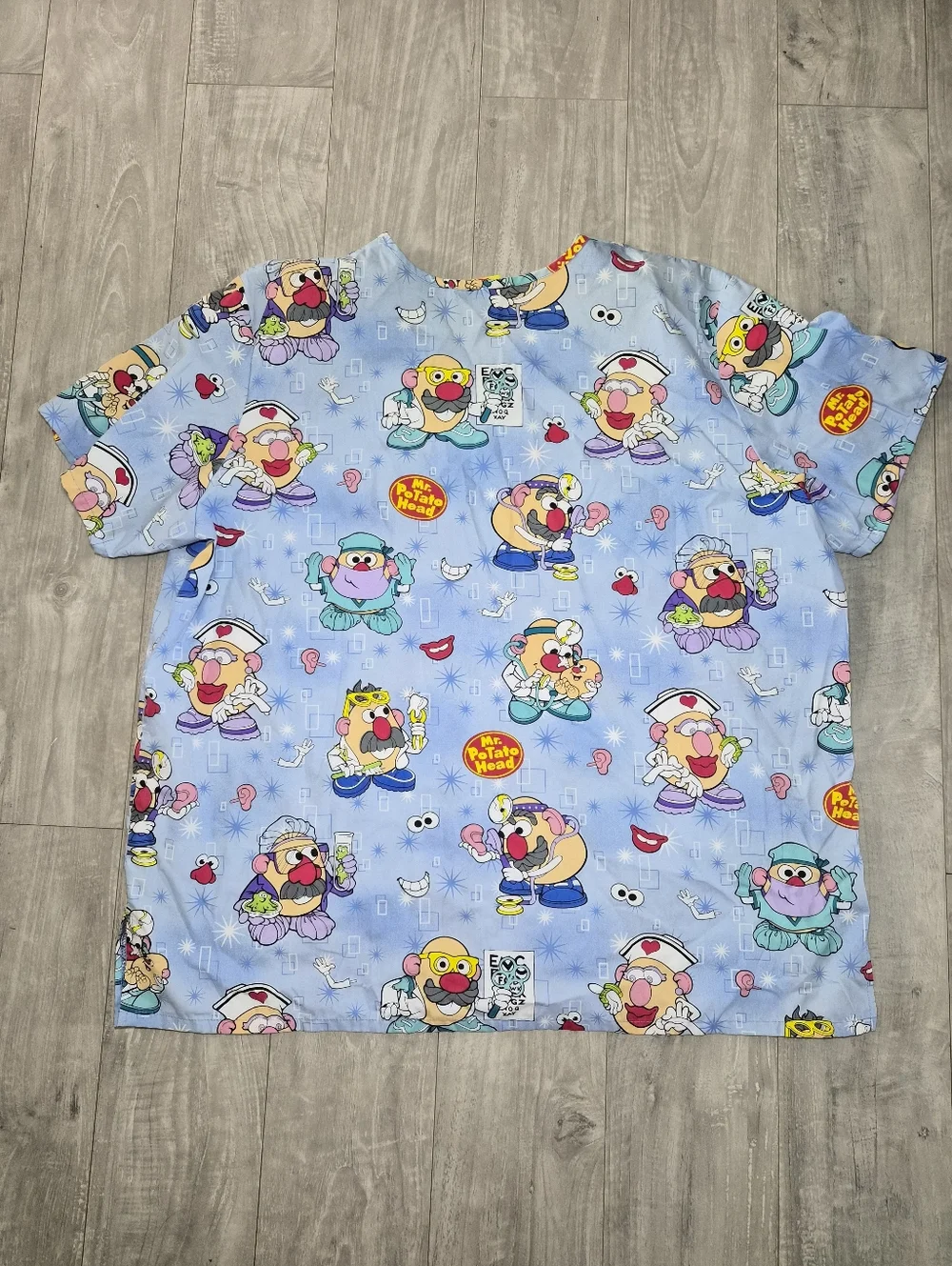 Mr. Potato Head Print Scrub Top - Light Blue 2XL